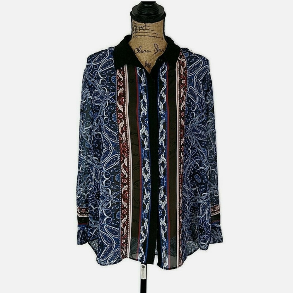 Cato Blue and Brown Paisley Blouse